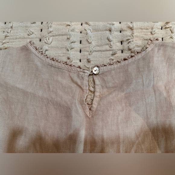 SPAZIOCHIC Italy 100% Linen Sleeveless Tank Top M Ruffle Embroidery Cutouts - Picture 6 of 8